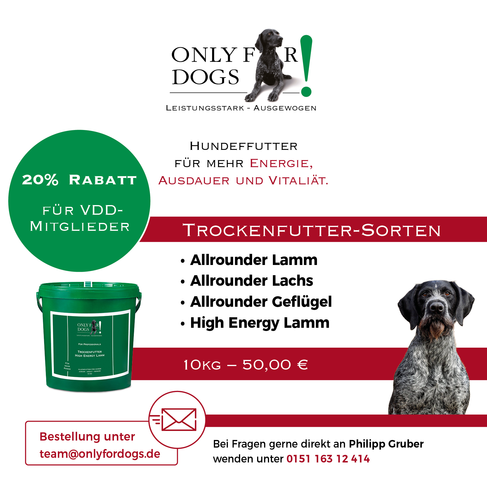 Only for Dogs – 20 Prozent Rabatt für VDD-Mitglieder auf ausgewählte Trockenfutter-Sorten